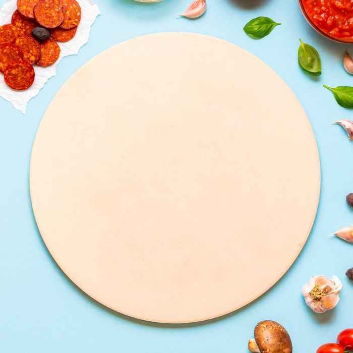 A pizza stone for making homemade pizza.