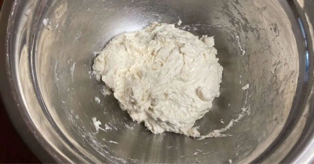 What pizza dough looks like when the ingredients have just been mixed together.