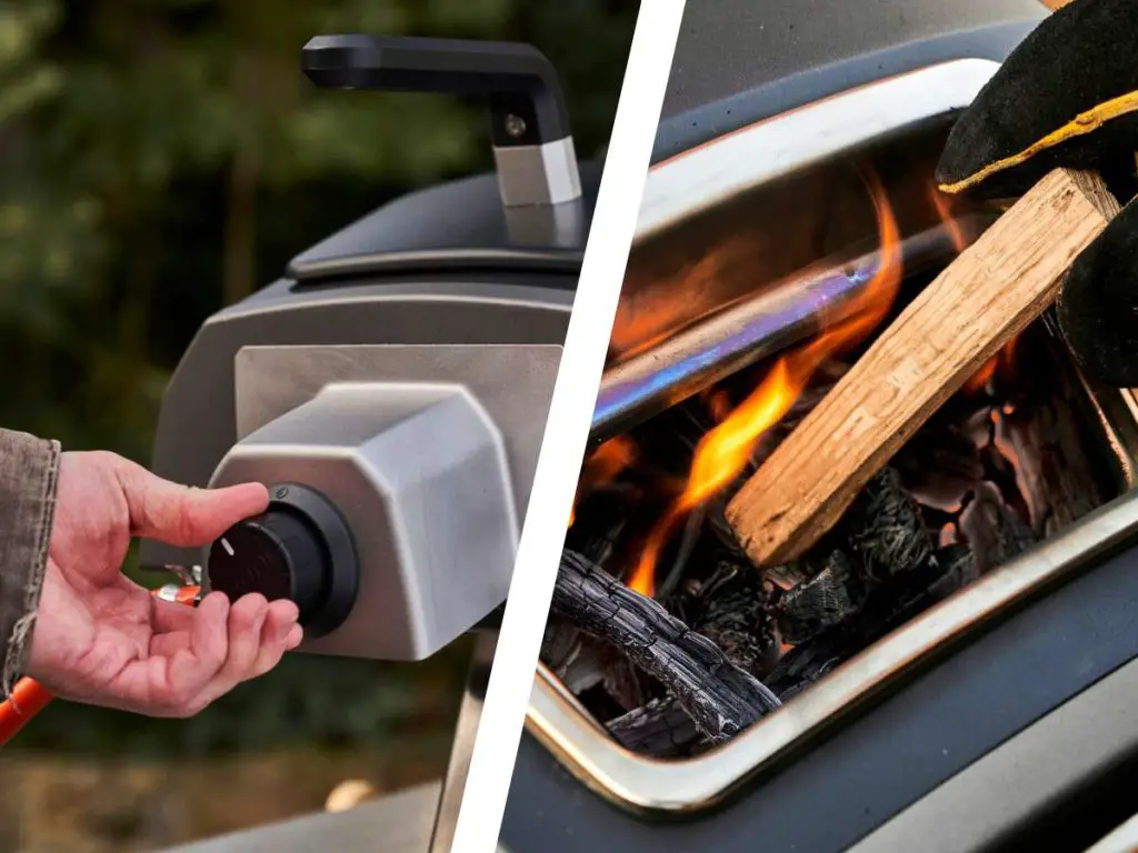 A side by side comparison of fueling the Ooni Karu 12G with propane vs wood.