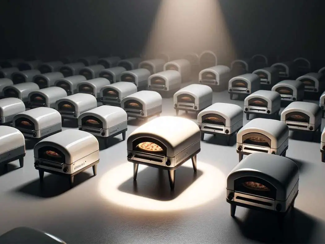 Homepage 21 a row of identical pizza ovens with a spotlight shining on the perfect one.