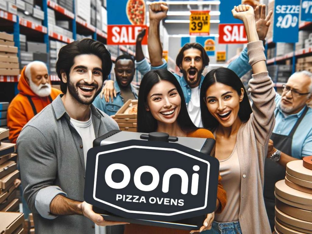 A crowd celebrating an Ooni pizza oven sale during Black Friday and Cyber Monday.