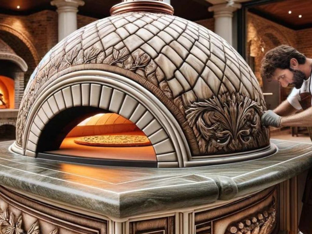 A skilled craftsman working on an expensive pizza oven.