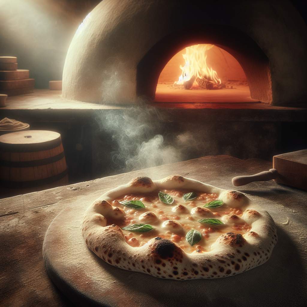 Can You Bake Poolish Pizza Dough in a Wood-Fired Oven? 1 A wood-fired oven baking a pizza made with poolish pizza dough, showcasing the crust's texture.