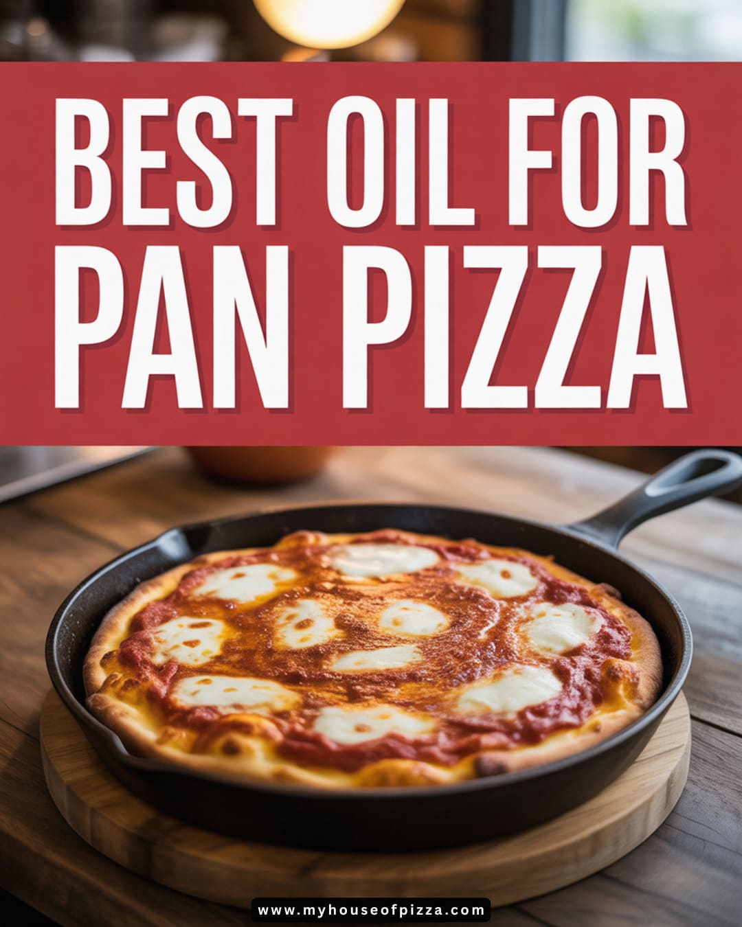 Best Oil to Use for Pan Pizza 3 Infographic showing the best oil for pan pizza and tips for a perfect crispy crust